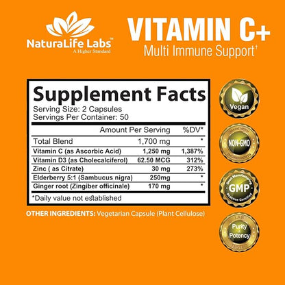 Vitamin C 1,700 MG with Vitamin D3, Zinc, 100 veggie