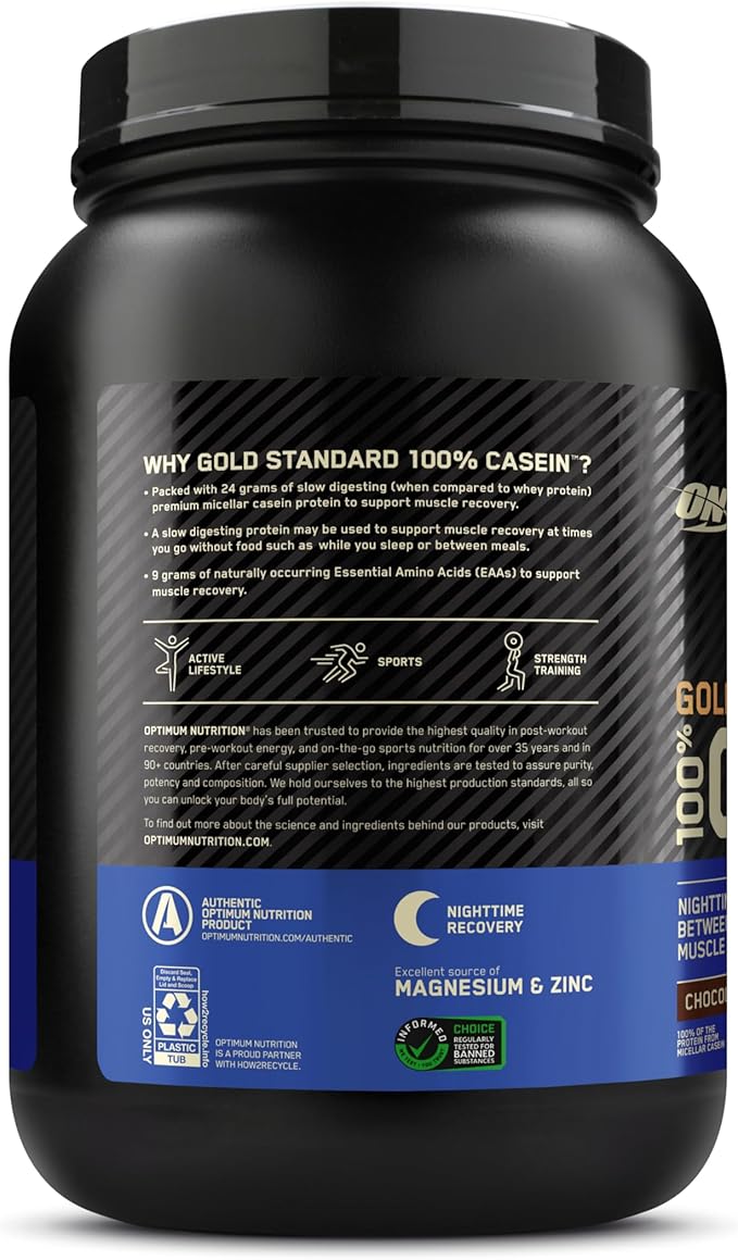 Optimum Nutrition Gold Standard 100% Micellar Casein Protein Powder, Slow Digesting, Helps Keep You Full, Overnight Muscle Recovery, Chocolate Supreme, 2 Pound (Packaging May Vary)