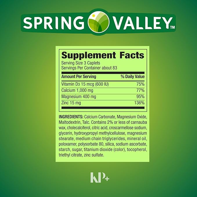 Spring Valley, Calcium Magnesium Zinc D3, Coated 250 Count 1)