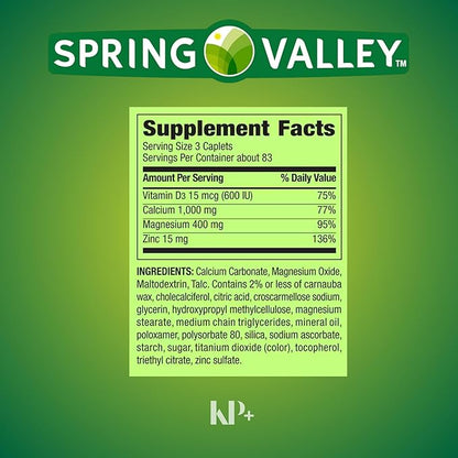Spring Valley, Calcium Magnesium Zinc D3, Coated 250 Count 1)