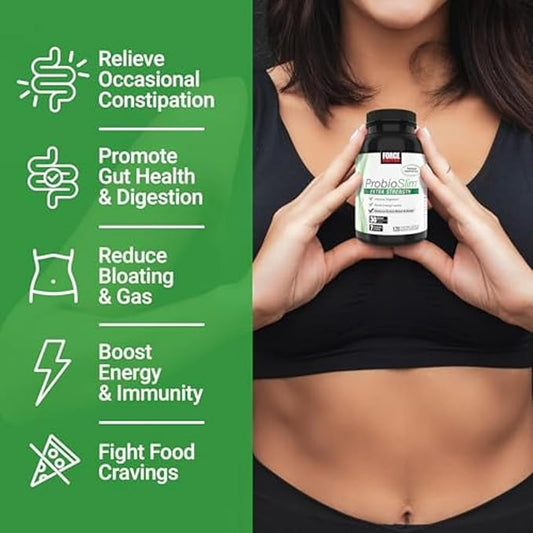 Force Factor ProbioSlim Extra Strength, Probiotic Supplement for Women and Men with 30 Billion CFUs and Green Tea Extract for Gut Health Support, Bloating and Gas Relief, 120 Count (Pack of 2)