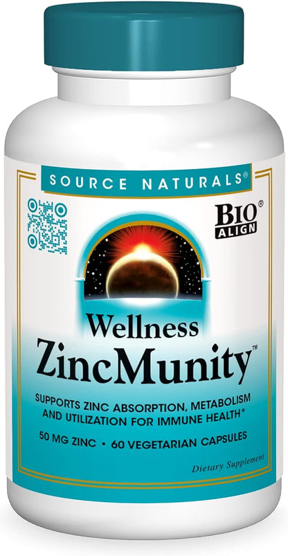 Source Naturals Wellness ZincMunity, Supports Zinc 50 mg 60 Vegetarian