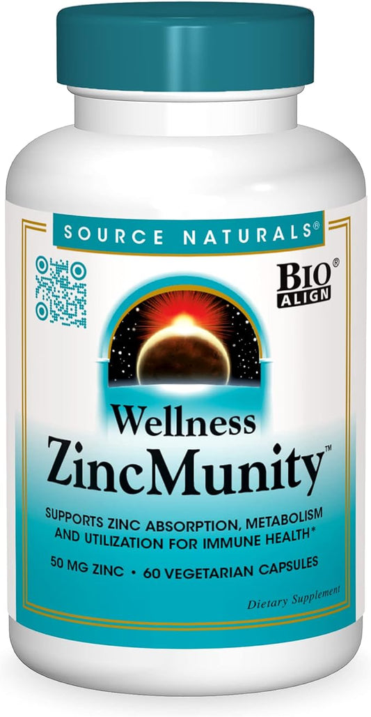 Source Naturals Wellness ZincMunity, Supports Zinc 50 mg 60 Vegetarian