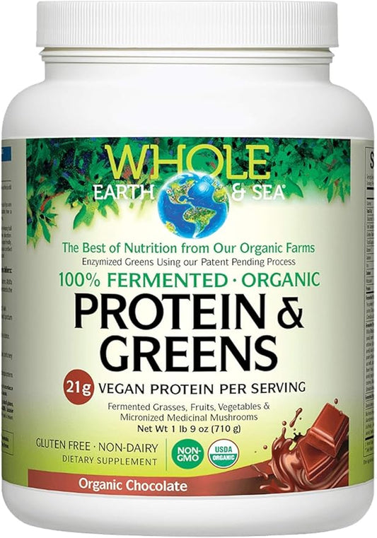 Whole Earth & Sea from Natural Factors, Organic Fermented Protein & Greens, Vegan Whole Food Supplement, Chocolate, 1lb 9 Oz