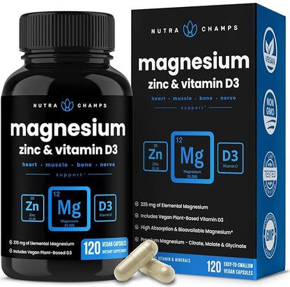 NutraChamps Magnesium Zinc & Vitamin D3 Supplement 120 Vegan