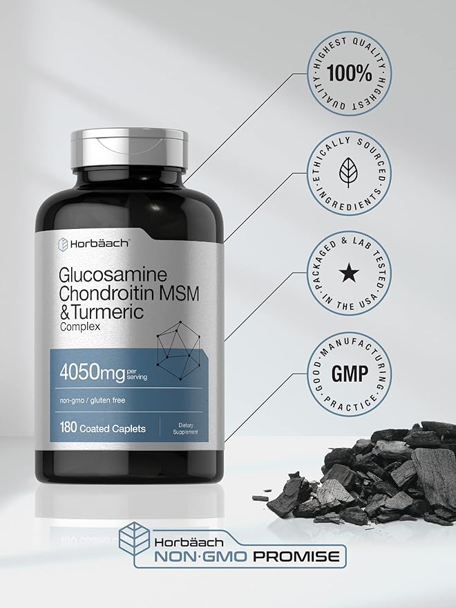 Horbäach Glucosamine Chondroitin with Turmeric & MSM 4050 mg 180 Caplets