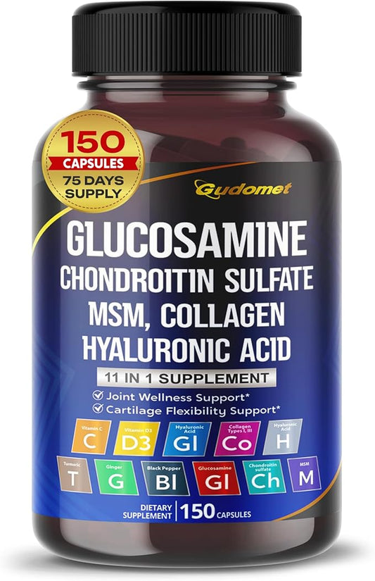 Glucosamine Chondroitin sulfate Methylsulfonylmethane Hyaluronic Acid D3, Black -150 Capsules-