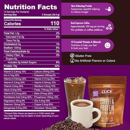 Click Coffee Protein Powder 16g Protein 23 Essential 150mg Caffeine