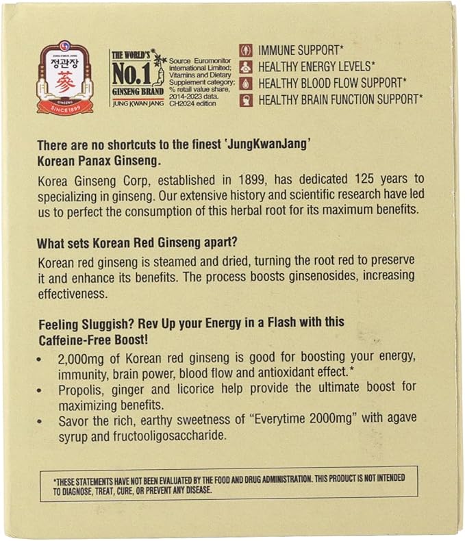 JungKwanJang Ginseng Everytime Extract Stick 2000mg, Brain 60 Count