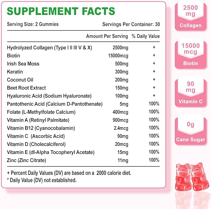 Sugar Free Collagen Gummies for Women 2500mg Collagen 60 Strawberry