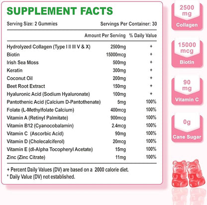 2 Pack Sugar Free Collagen Gummies 2500mg with 60 Strawberry