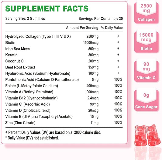 2 Pack Sugar Free Collagen Gummies 2500mg with 60 Strawberry
