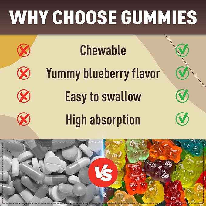 Calcium Magnesium Zinc Gummies with Vitamin D3 & K2, Chewable 60 Count