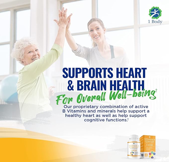 1 Body Vitamin B Complex – 5-MTHF Folate B1, B2, B2, B5, B5, B6, B6, Methyl B12, Niacin,