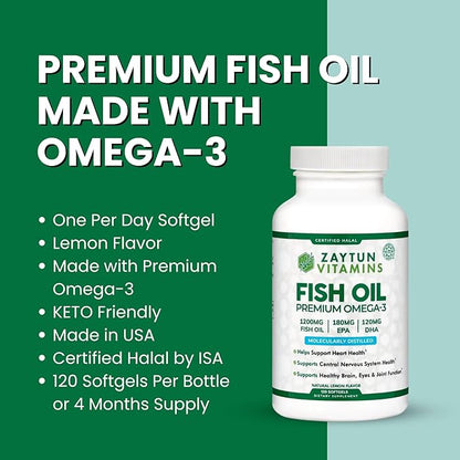 Zaytun Halal Fish Oil 1200mg Omega 3, Premium 4 Months