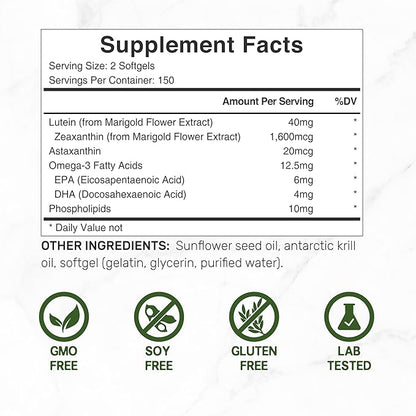 DEAL SUPPLEMENT Lutein and Zeaxanthin Supplements, 40mg Per 300 Softgels, Omega-3s and