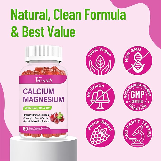 Calcium Magnesium Zinc Gummies with Vitamin D3 & K2, High 120 Gummies…