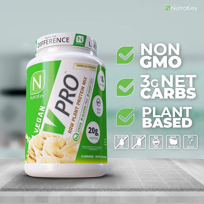 NutraKey V-Pro, Raw Plant Protein Powder, 20g of 1.78-Pound.