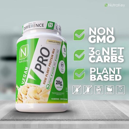 NutraKey V-Pro, Raw Plant Protein Powder, 20g of 1.78-Pound.