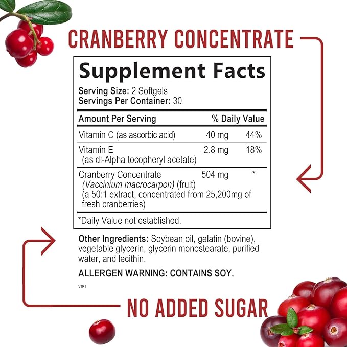 Cranberry Concentrate Extract Supplement for Women 25,200mg Formula 60 Softgels