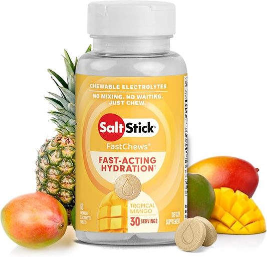 SaltStick Electrolyte FastChews - Tropical Mango Chewable Electrolyte Tablets - Salt Tablets for Runners, Electrolyte Chews for Hydration - 60 Count