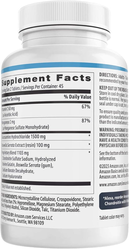 Amazon Basics Glucosamine 1500 mg 60 mg, 90 Tablets (2 per