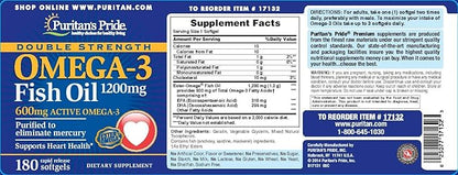 Puritan's Pride Double Strength Omega-3 Fish 1200 Mg, 180 Count