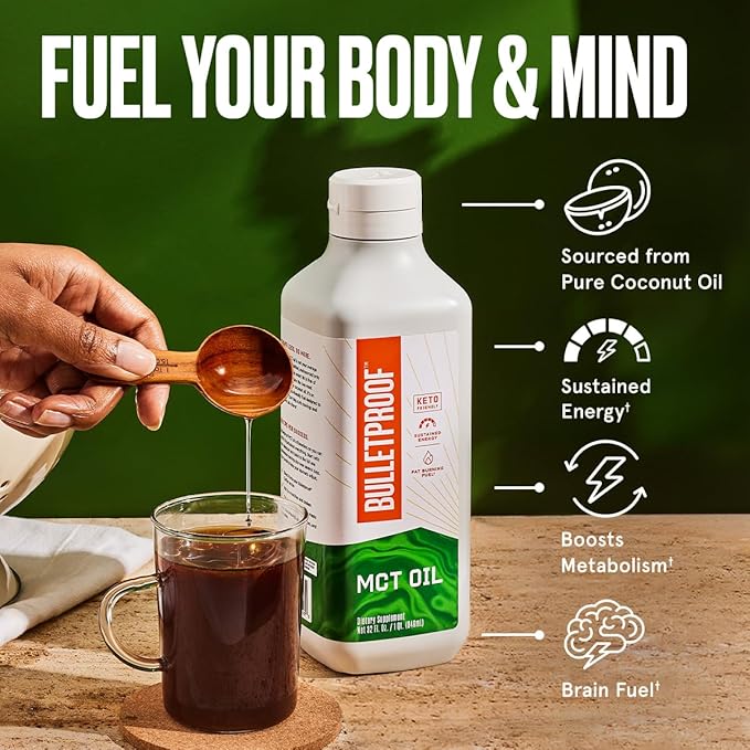 Bulletproof XCT MCT Oil Made with C10 and C8 MCT Oil, 32 Oz, Amplifies Energy, Keto Friendly