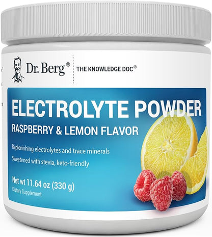 Dr. Berg Zero Sugar Hydration Keto Electrolyte Powder - Enhanced w/ 1000 mg of Potassium & Real Pink Himalayan Salt (NOT Table Salt) - Raspberry & Lemon Flavor Hydration Drink Supplement - 50 Servings