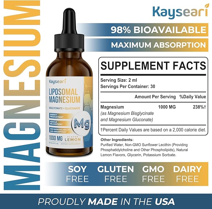 High Strength Liposomal Magnesium Drops, Easily 60ML Lemon