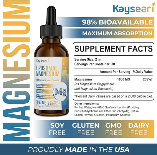 High Strength Liposomal Magnesium Drops, Easily 60ML Lemon
