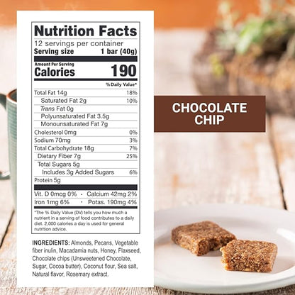 Prolon Fast Bars | Keto, Gluten Free, Dairy Free, Plant Based Protein, Intermittent Fasting Bars | Developed to Not Break Your Fast | Chocolate Chip, 24 Ct