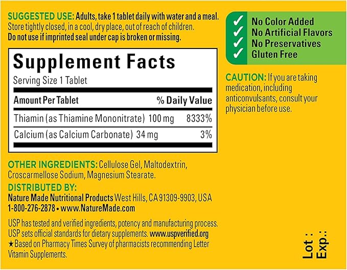 Nature Made Vitamin B-1 100 mg Tablets 100 ct, 2