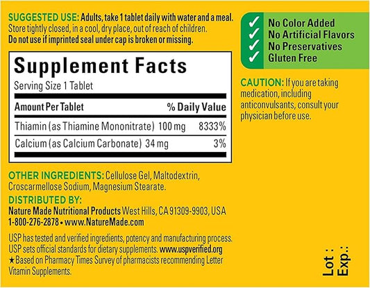 Nature Made Vitamin B-1 100 mg Tablets 100 ct, 2