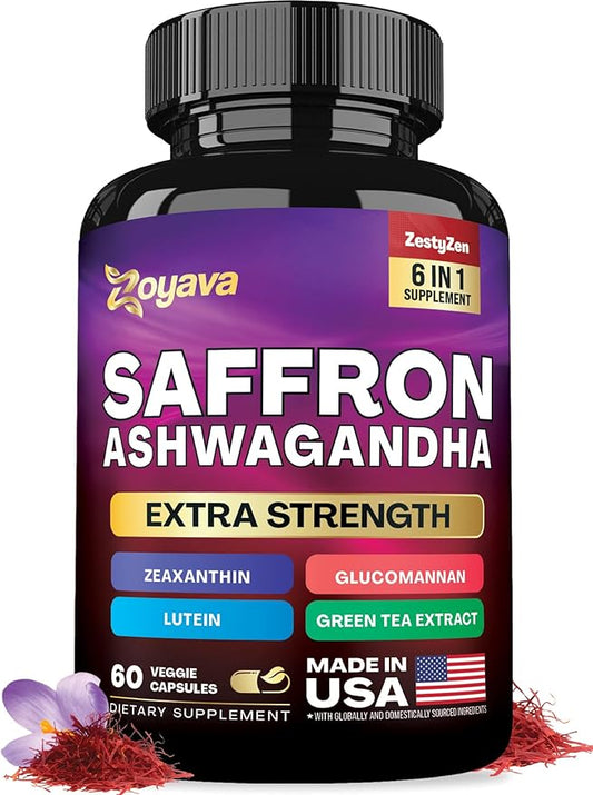Zoyava Saffron Supplements 1000mg Glucomannan 1000mg 1000mg Green 1000mg Lutein 2 Month