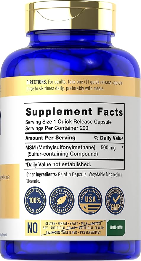 Carlyle MSM Supplement 500mg | 200 Capsules