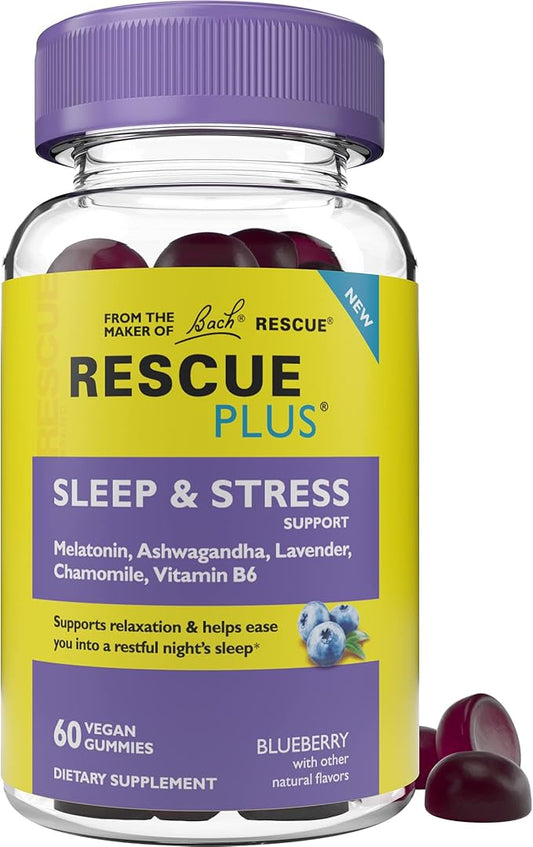 Bach RESCUE PLUS Sleep & Stress 1mg Melatonin, B6, Natural 60 Count