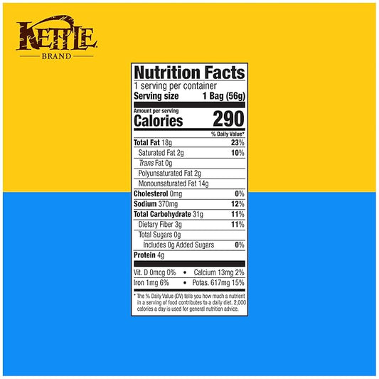 Kettle Brand Potato Chips, Salt & Vinegar Kettle Chips, Snack Bag, 2 Oz (Pack of 6)