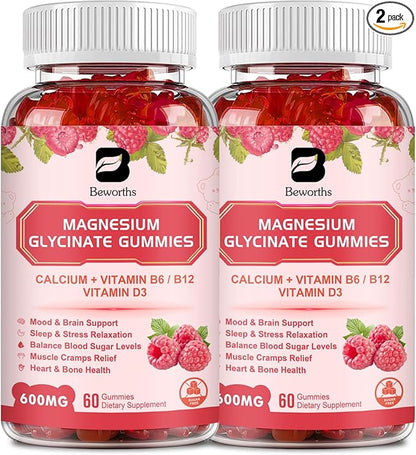 Magnesium Glycinate Gummies, 600Mg Magnesium Supplement Q10, Vitamin, 120 Vegan