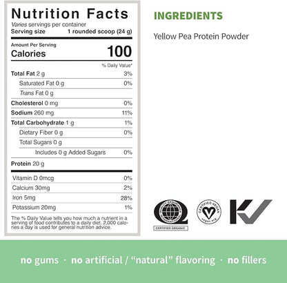 Sprout Living Organic Pea Protein Powder, 20 Grams (1 Pound)