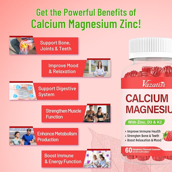 Calcium Magnesium Zinc Gummies with Vitamin D3 & K2, High 120 Gummies…