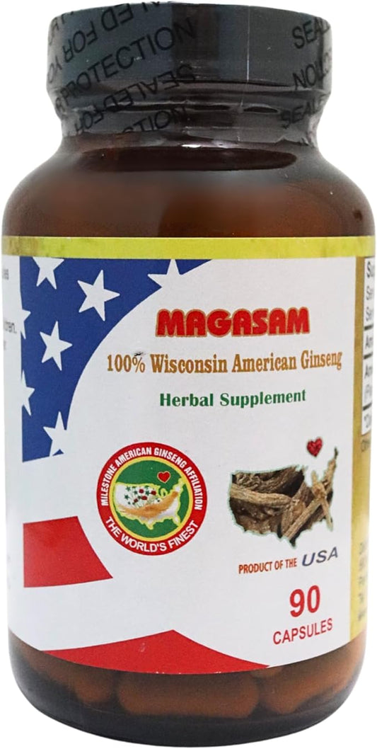 100% Pure Wisconsin American Ginseng Capsules 1000mg per 90 Capsules 45 Day