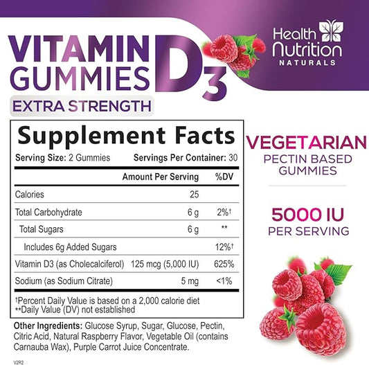 Vitamin D3 Gummies Extra Strength 5000 (125 mcg) 60 Gummies
