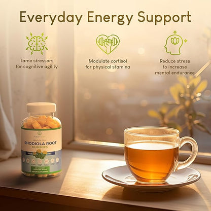 Sugar-Free Rhodiola Rosea Gummies (1500mg/Serving) Adaptogenic 60 Vegan