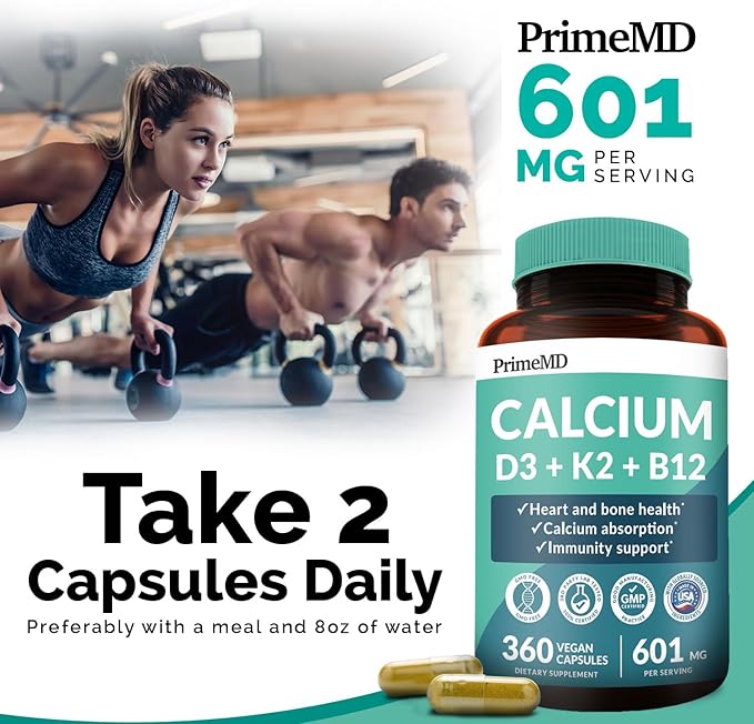 PrimeMD 4-in-1 Calcium Supplements for Women 600mg with D3 K2 K2 B12 B12 5000 5000 IU (360 Count)