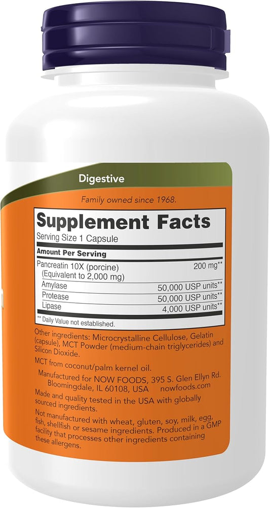 NOW Supplements, Pancreatin 2000 with naturally 250 Capsules