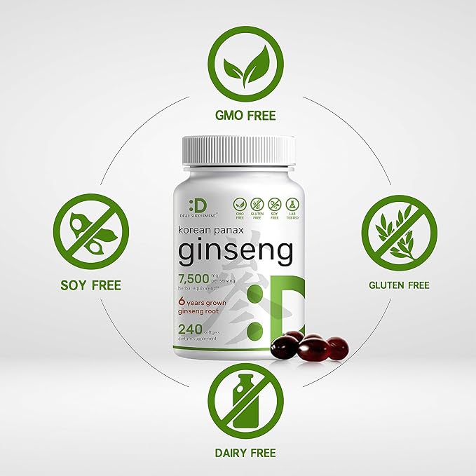 Korean Red Panax Ginseng Root Extract, 7,500mg Serving, 240 Softgels 150mg Active