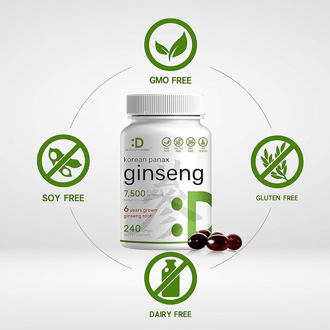 Korean Red Panax Ginseng Root Extract, 7,500mg Serving, 240 Softgels 150mg Active