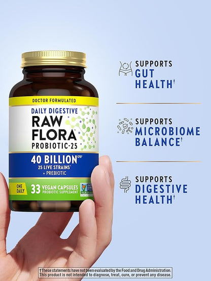 Raw Flora Probiotic with Prebiotics | 40 Billion CFU | Daily Digestive Vegan Capsules | Gluten Free Supplement for Men and Women | by Nature's Truth