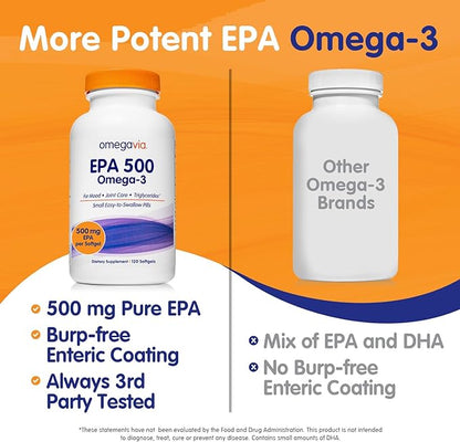 OmegaVia EPA 500, Purified Omega 3 500 mg 5-Star, 120 120 ct